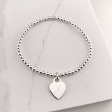 Engravable- 925 Sterling Silver Stretch Bracelet with Heart Charm S, M, L