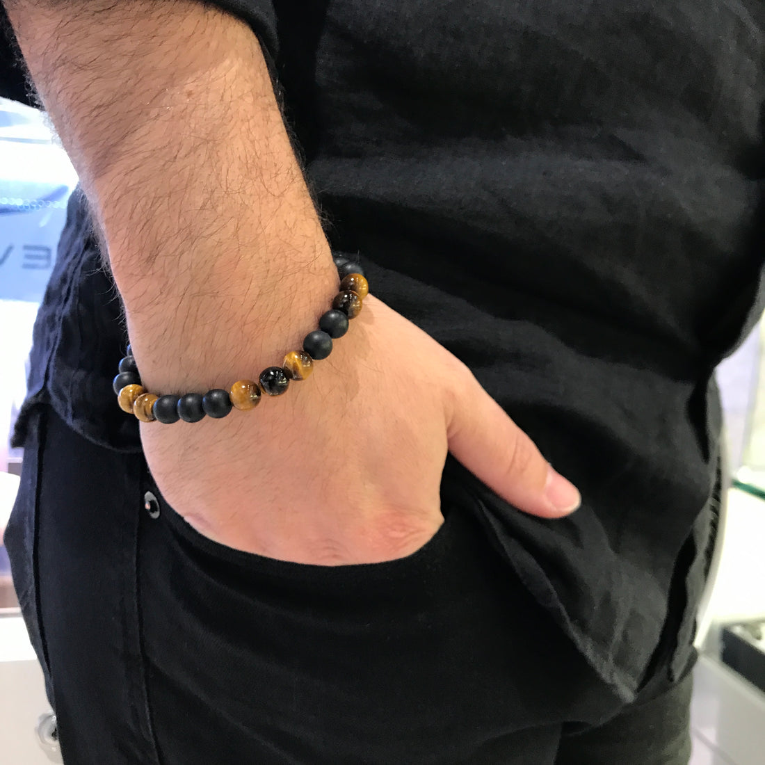 Amari Tiger Eye & Black Onyx Beaded Bracelet by Ital Gem