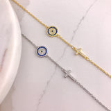 925/18k Vermeil CZ Evil Eye with Cross Bracelet