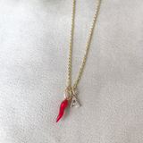 18k Gold Red Enamel Corno Pendant - 3 sizes