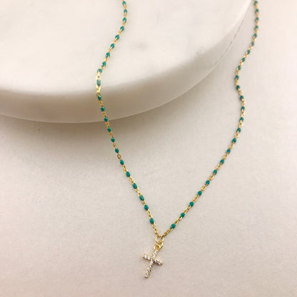 Soft Enamel Cross CZ Necklace