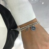 Engravable - 925 Sterling Silver Stretch Bracelet With Disc and Cross S, M, L