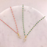925/18k Vermeil Turquoise Enamel CZ Cross Necklace