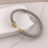 Miss Mimi- 925/14k Vermeil Slip-on Mesh Bangle With Cubic Zirconia