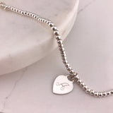 Engravable- 925 Sterling Silver 3mm Ball Bracelet with Heart
