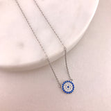 925 Sterling Silver CZ Blue Evil Eye Necklace