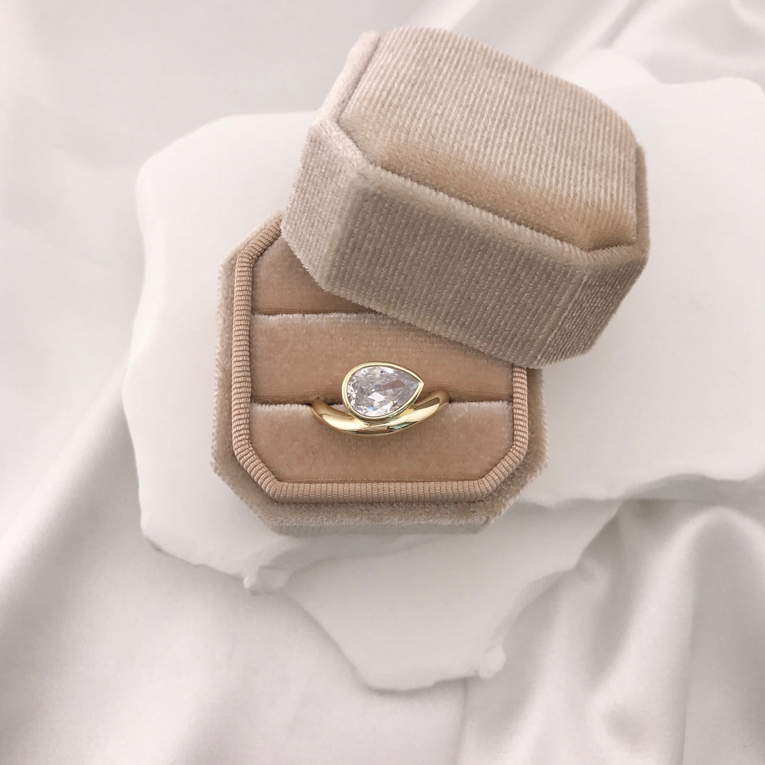 Pear CZ Bezel Set Wave Ring