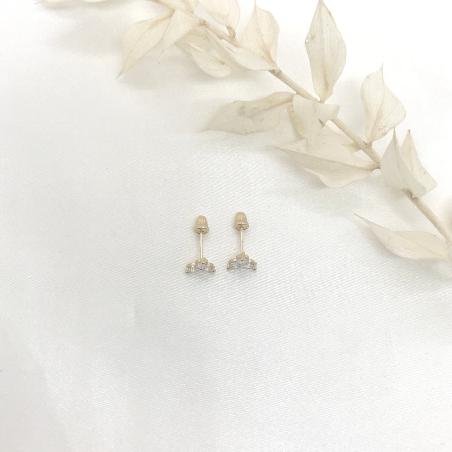 14k Gold Lotus Cz Screwback Earrings