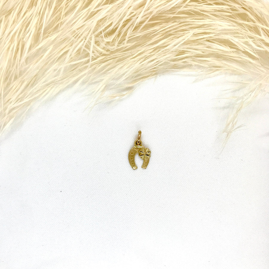 10k Gold Horseshoe with Four Leaf Clover Pendant