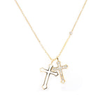 925/18k Vermeil Double Cross With Floating CZ Stone Necklace