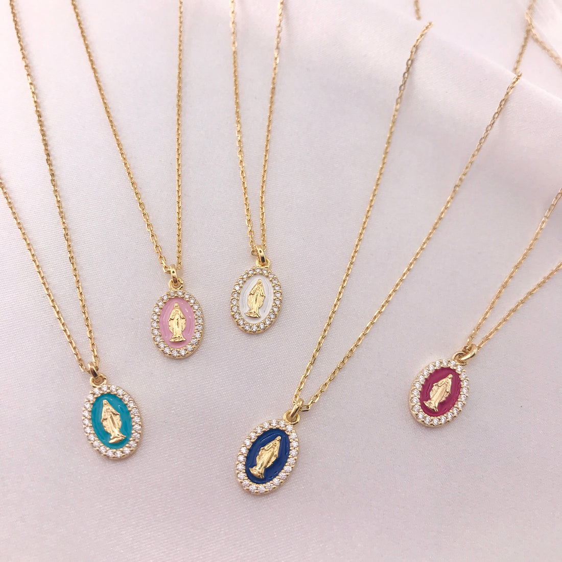 Oval Enamel Mother Mary Necklace by Amen