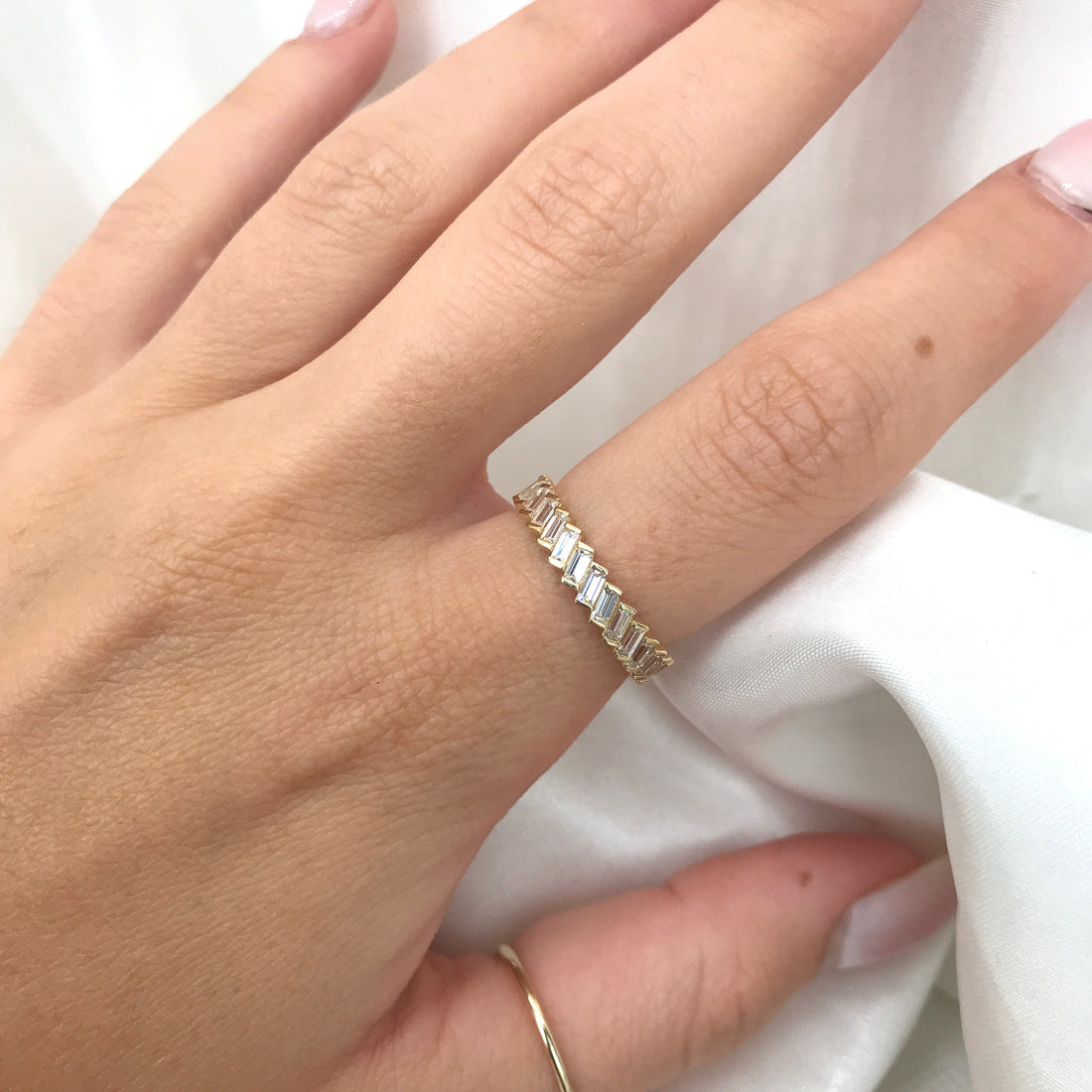 Diagonal CZ Baguette Ring