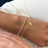 Miss Mimi Engravable Disc - 925/14k Vermeil Thin Paperclip Disc Bracelet