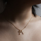 925/18k Vermeil Double Cross With Floating CZ Stone Necklace