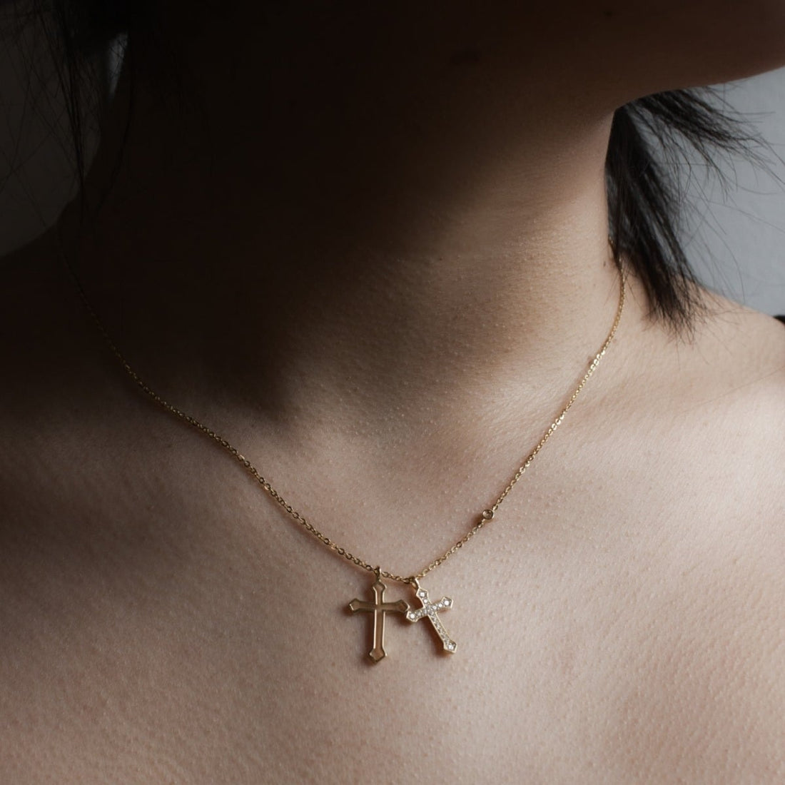 Double Cross CZ Necklace