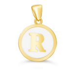 10k Gold White Enamel Letter Disc Necklace