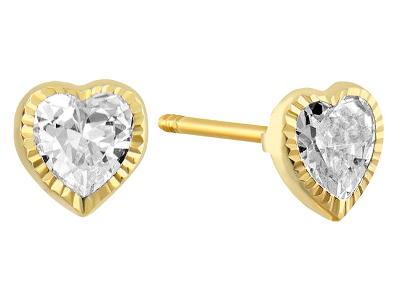 14k Yellow Gold Heart CZ Baby Screw backs