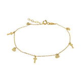 10k Yellow Gold Cross & Heart Dangle Bracelet