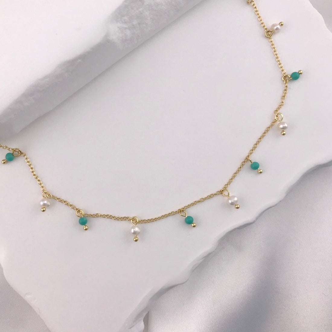 Summer Turquoise & Pearl Dangle Necklace