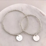 Engravable - 925 Sterling Silver Stretch Bracelet with Circle Disc S,M,L