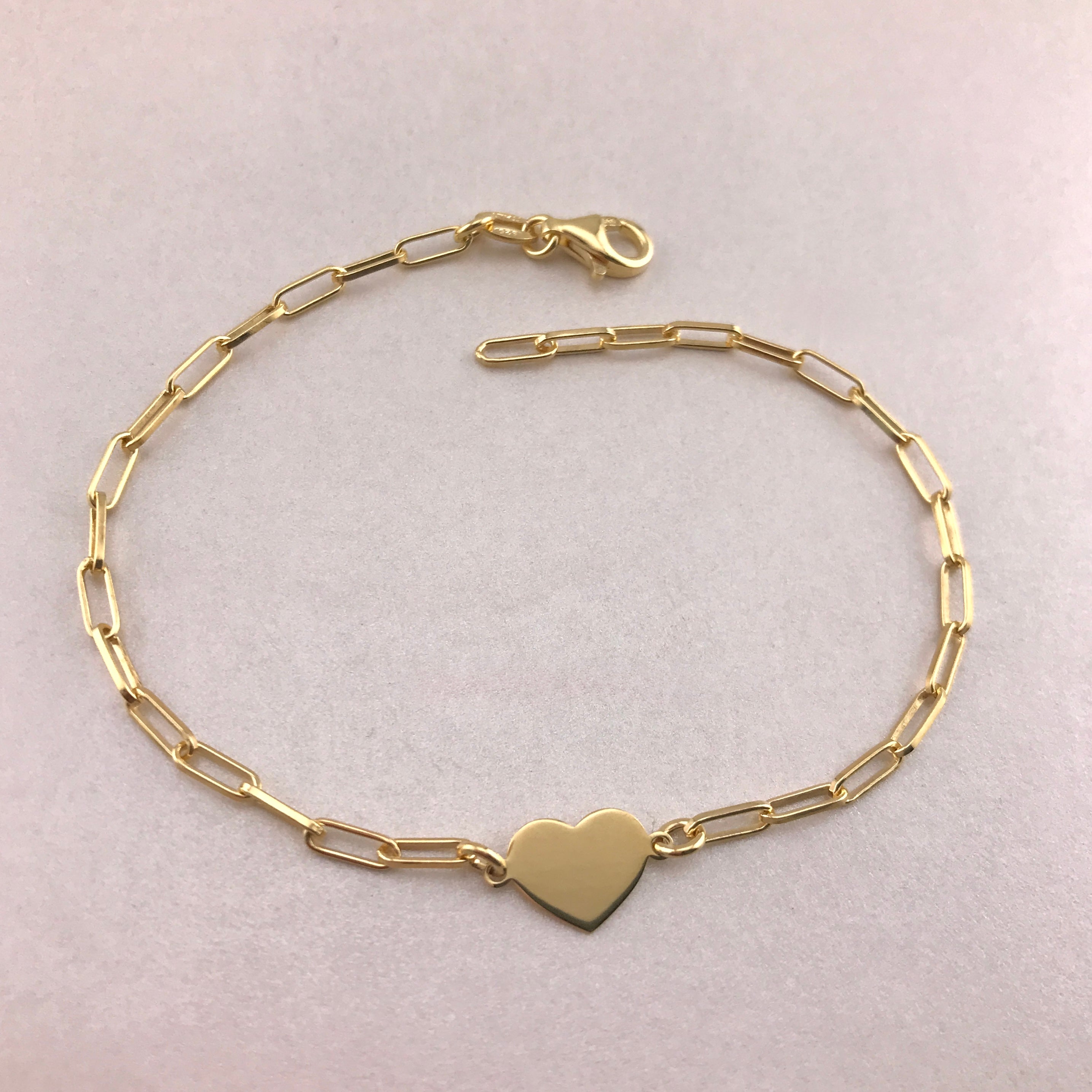 925/18k Vermeil Paperclip with Heart Bracelet