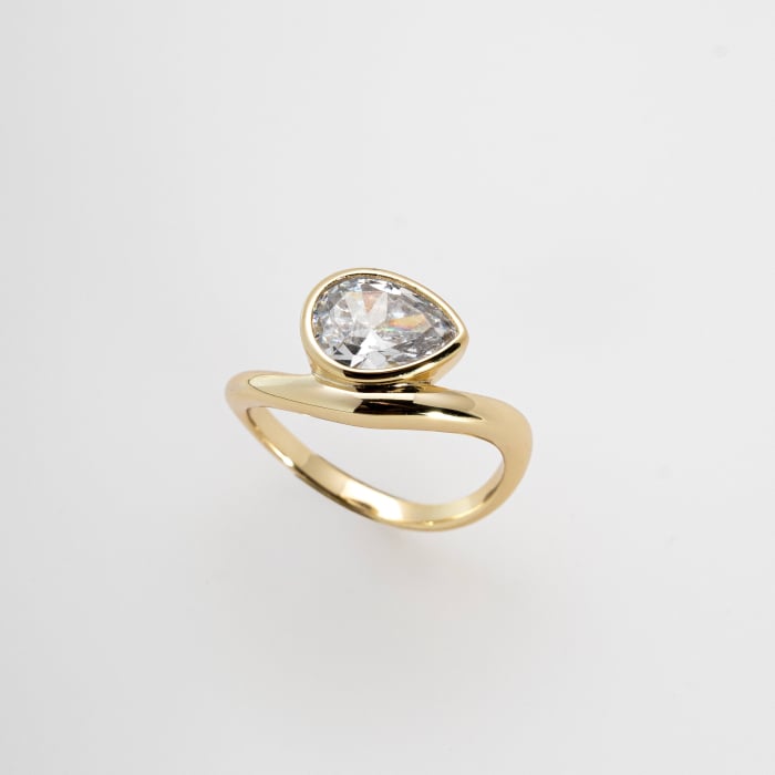 Pear CZ Bezel Set Wave Cocktail Ring