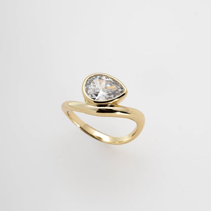 Pear CZ Bezel Set Wave Cocktail Ring