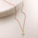 925/18k Vermeil Turquoise Enamel CZ Cross Necklace