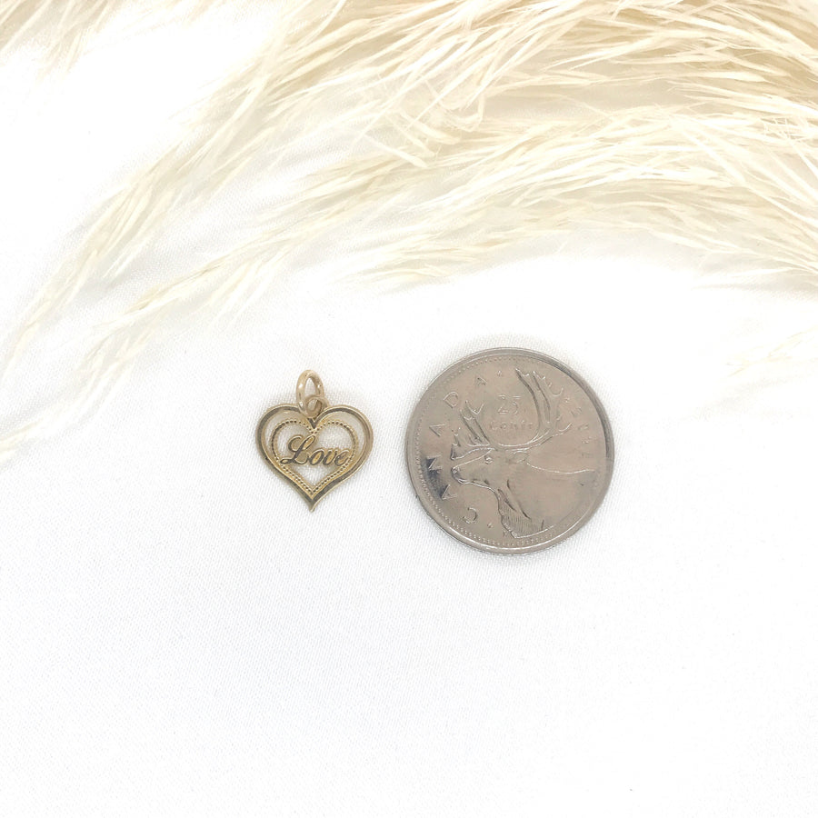 10k Gold Double Open Heart with "Love" Pendant