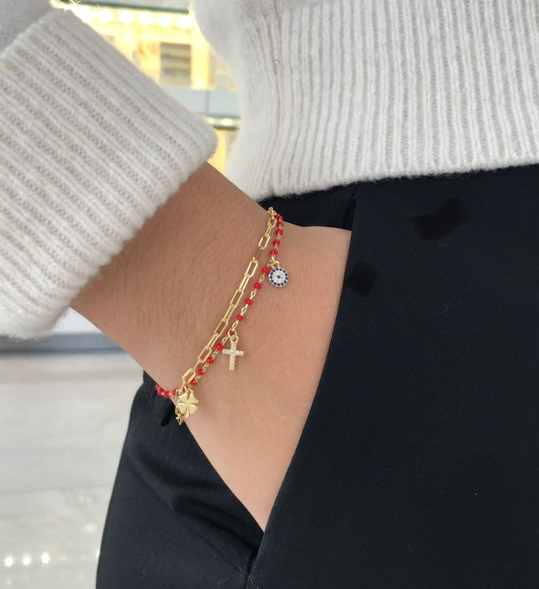 Lucky Red Enamel Charm Bracelet