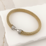 Miss Mimi- 925/14k Vermeil Slip-on Mesh Bangle With Cubic Zirconia