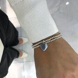 Engravable- 925 Sterling Silver Stretch Bracelet with Heart Charm S, M, L