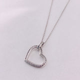 10K White Gold CZ Dangling Heart Necklace