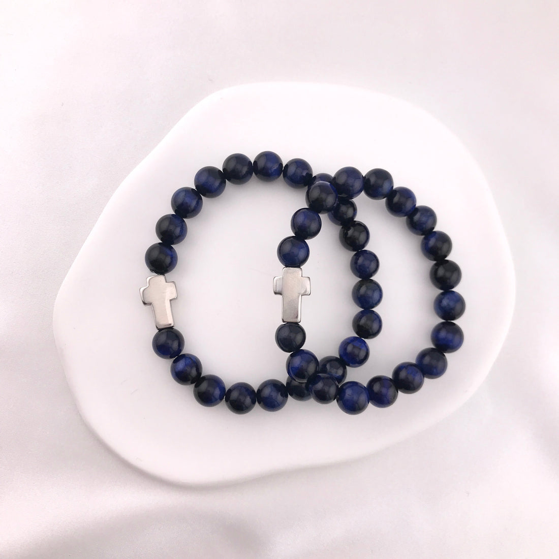 Stainless Steel Cross Beaded Bracelet