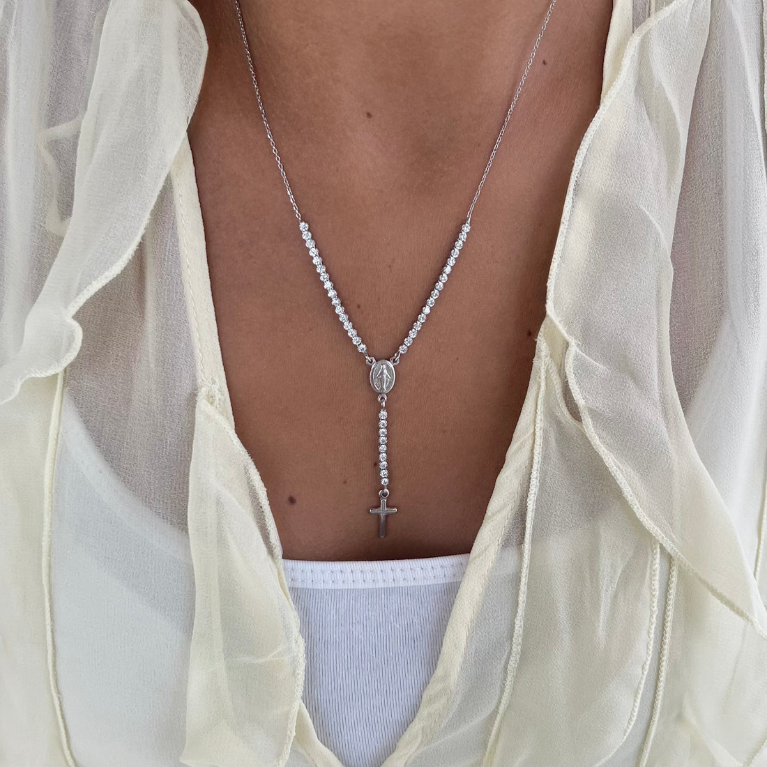 CZ Rosary Necklace by Amen