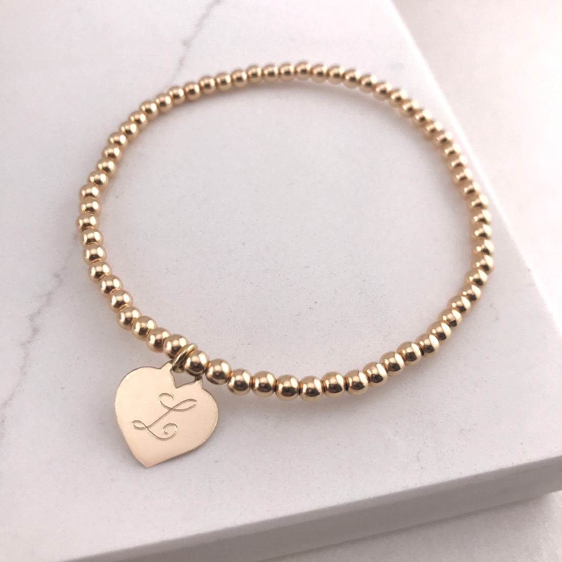 Personalized Heart Gold Filled Stretch Bracelet