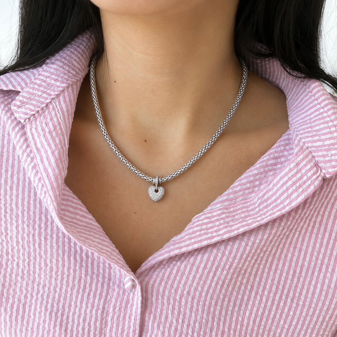 Mesh CZ Puff Heart Necklace by Miss Mimi