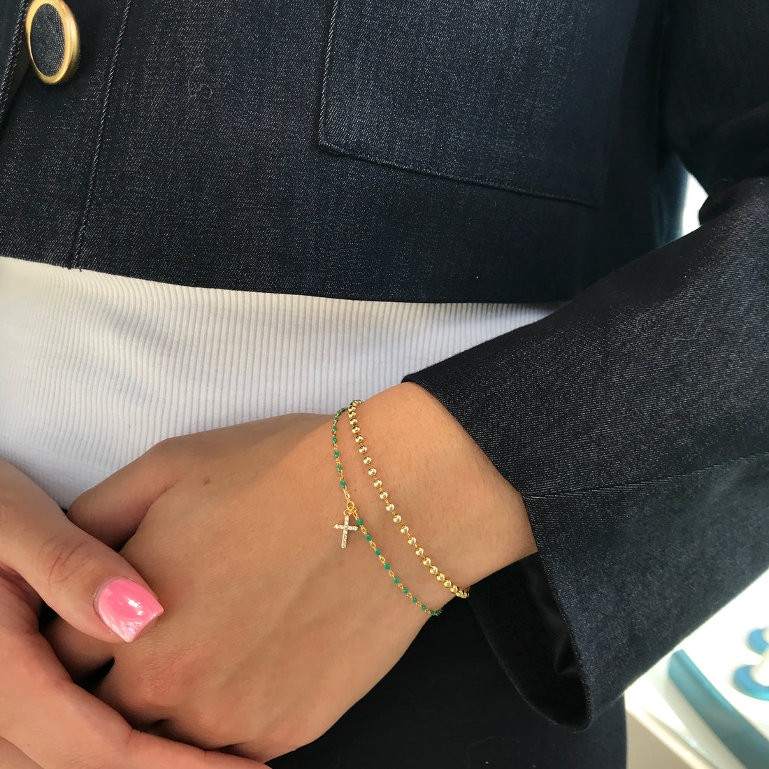 Soft Enamel Cross CZ Bracelet