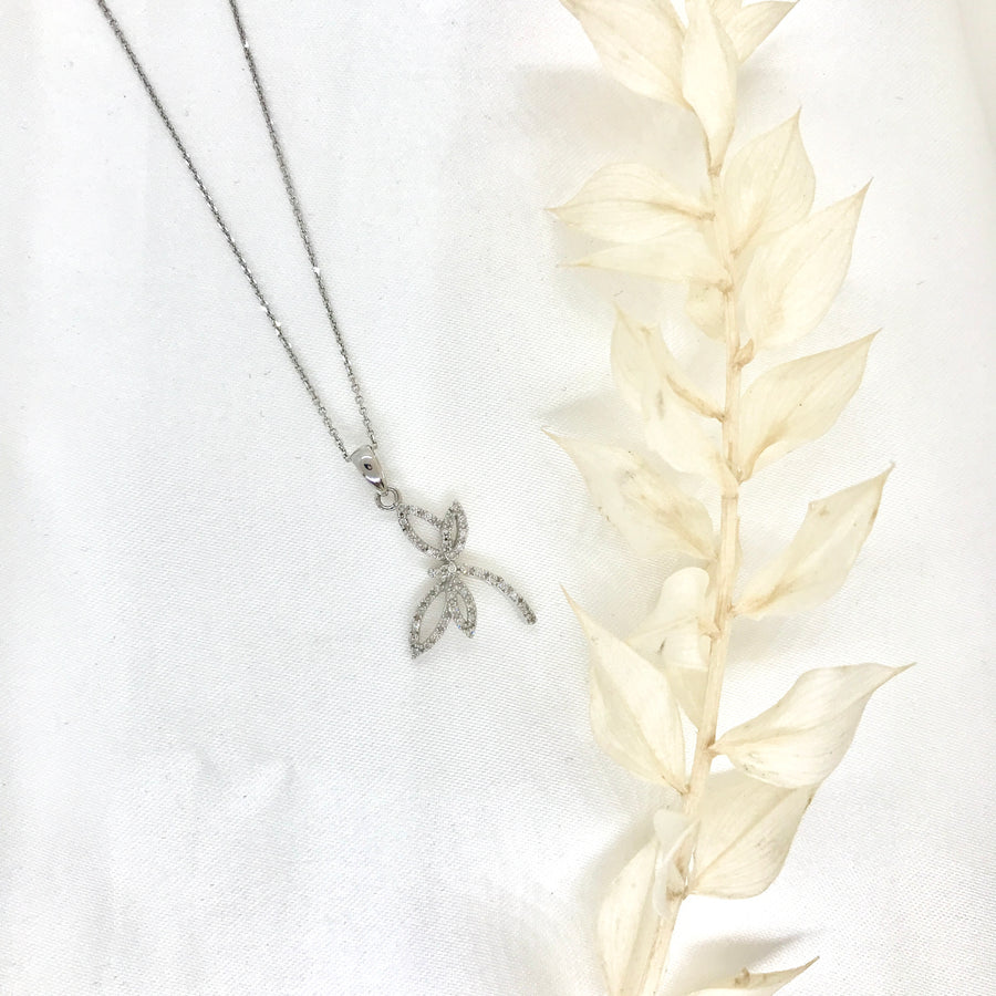 14k White Gold Diamond Dragonfly Necklace