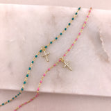 925/18k Vermeil Turquoise Enamel CZ Cross Necklace