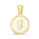 10k Gold White Enamel Letter Disc Necklace