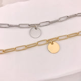 Miss Mimi Engravable Disc - 925/14k Vermeil Thin Paperclip Disc Bracelet