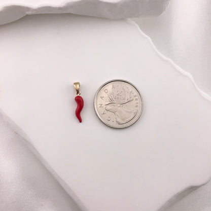 Gold Red Enamel Corno Pendant