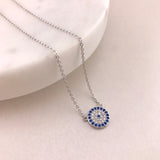 925 Sterling Silver CZ Blue Evil Eye Necklace
