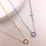 925/18K Vermeil CZ Evil Eye and Cross Necklace