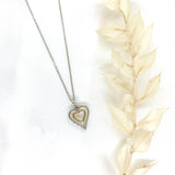 10k Two Toned Gold Heart Necklace with Single Diamond