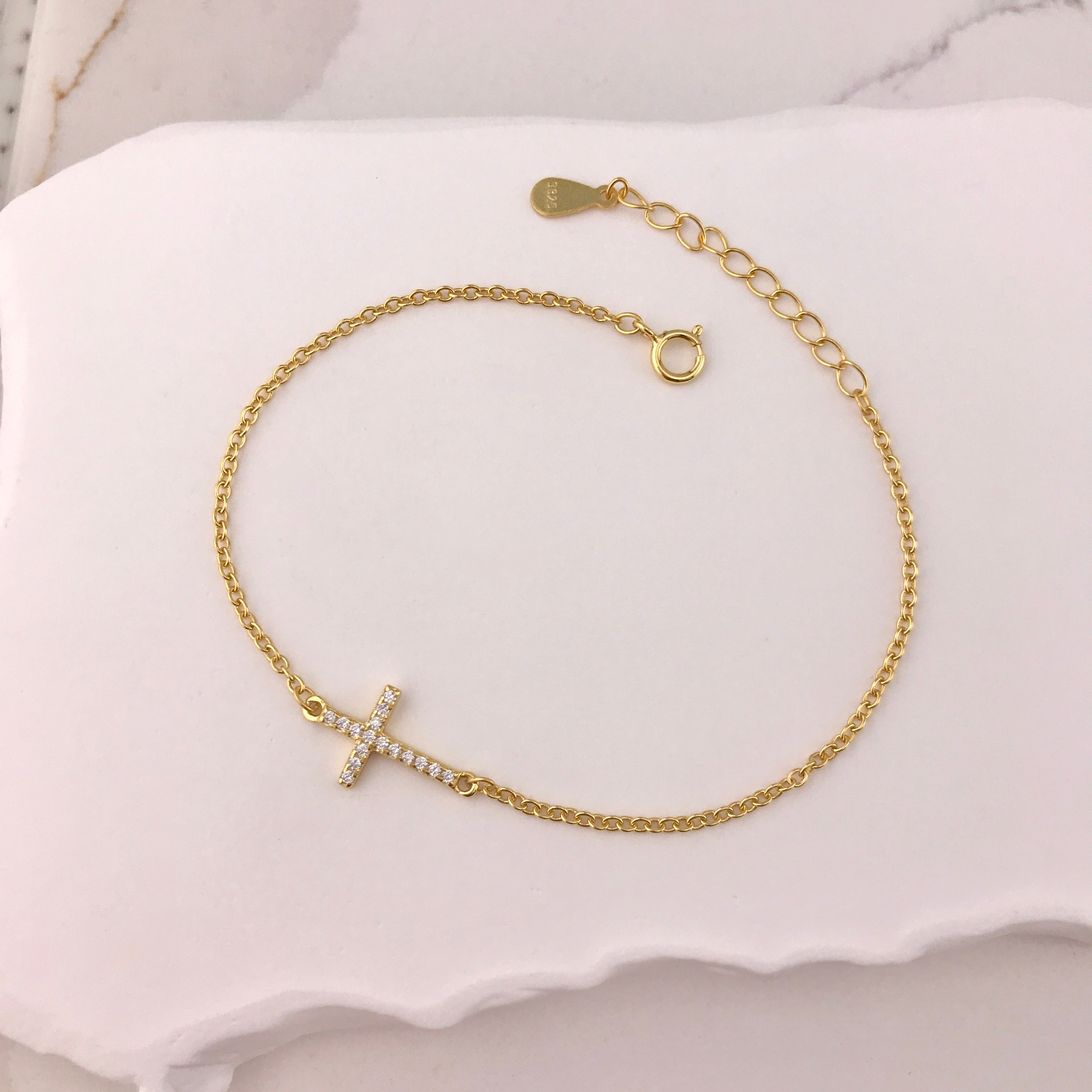 925/18K Vermeil CZ Cross Bracelet