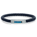 Stainless Steel Checkered Clasp Blue Braided Genuine Leather Bracelet by Ital Gem
