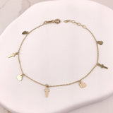 10k Yellow Gold Cross & Heart Dangle Bracelet