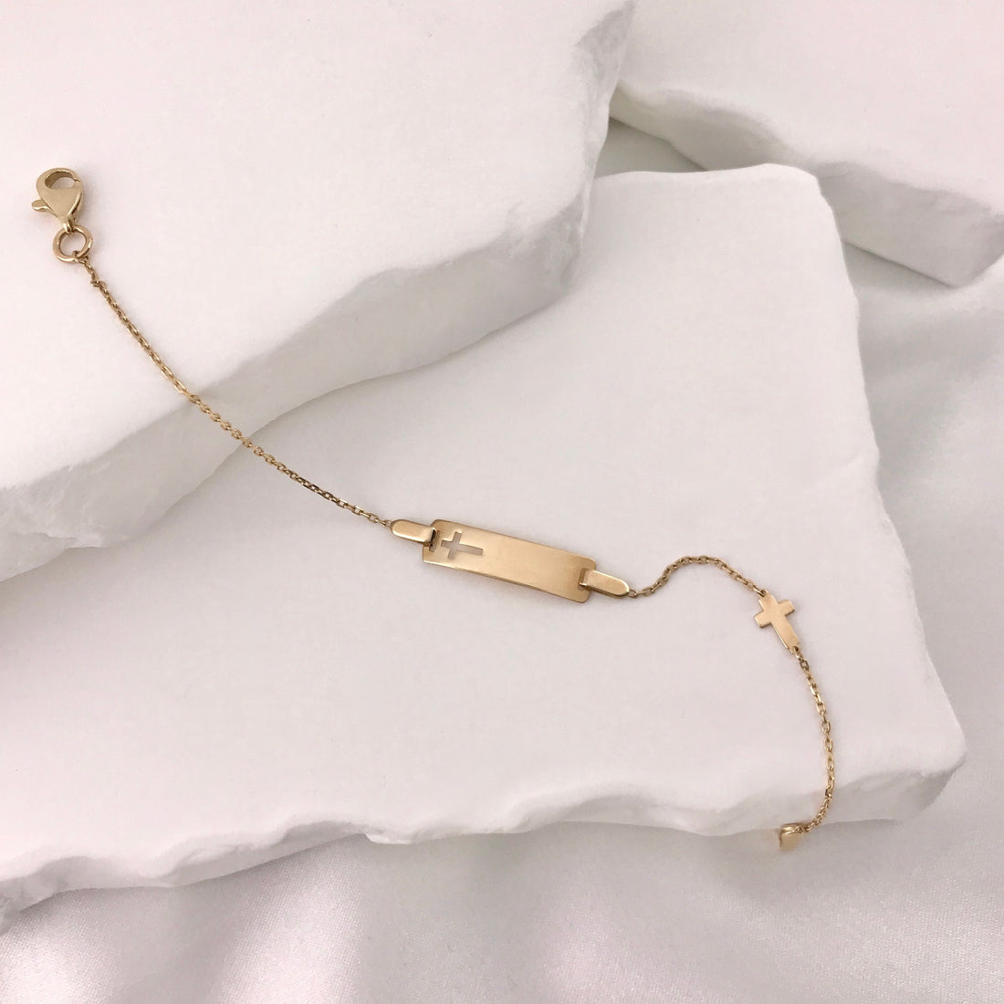 Gold Engravable ID Cross Bracelet